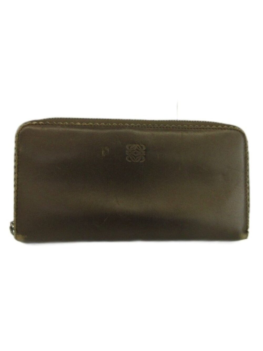 Loewe Anagram Zip Around Wallet Cowhide Leather Tassel Logo Embossed Brown